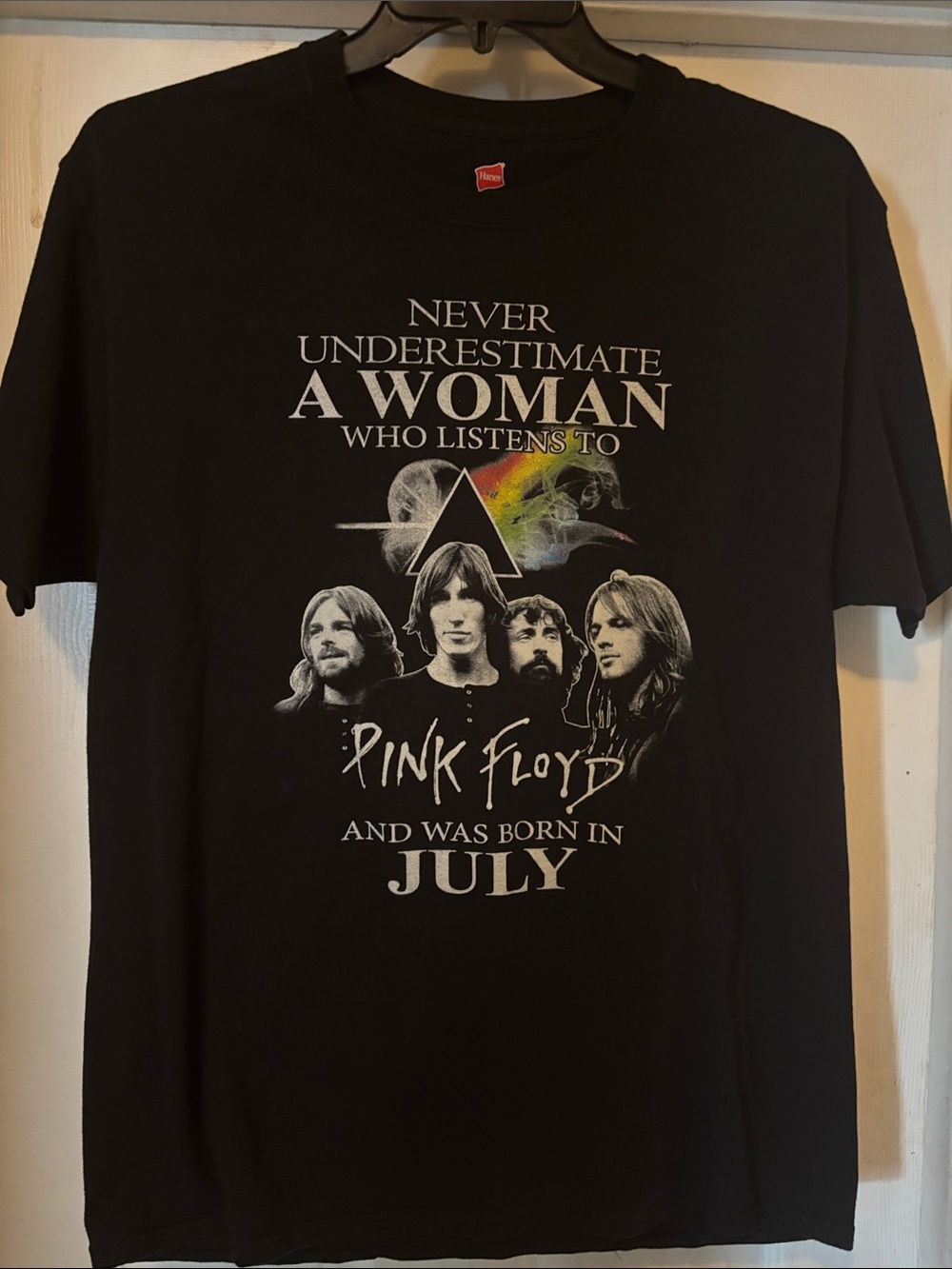 Hanes Black Pink Floyd Graphic Tee with Prism Accent Size Large NWOT